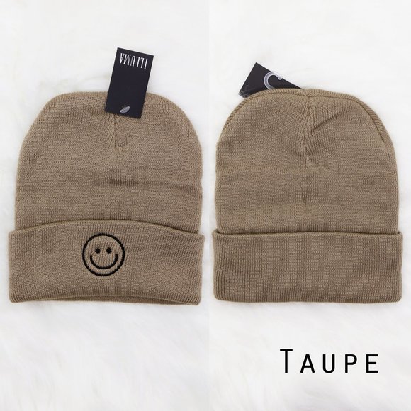 NEW Smile Smiley Happy Face Emoji Embroidered Cozy Soft Warm Rib Knit Beanie Hat - Picture 10 of 14